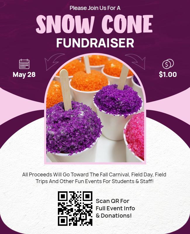 Colorful Purple Snow Cone Fundraiser Community Flyer Template