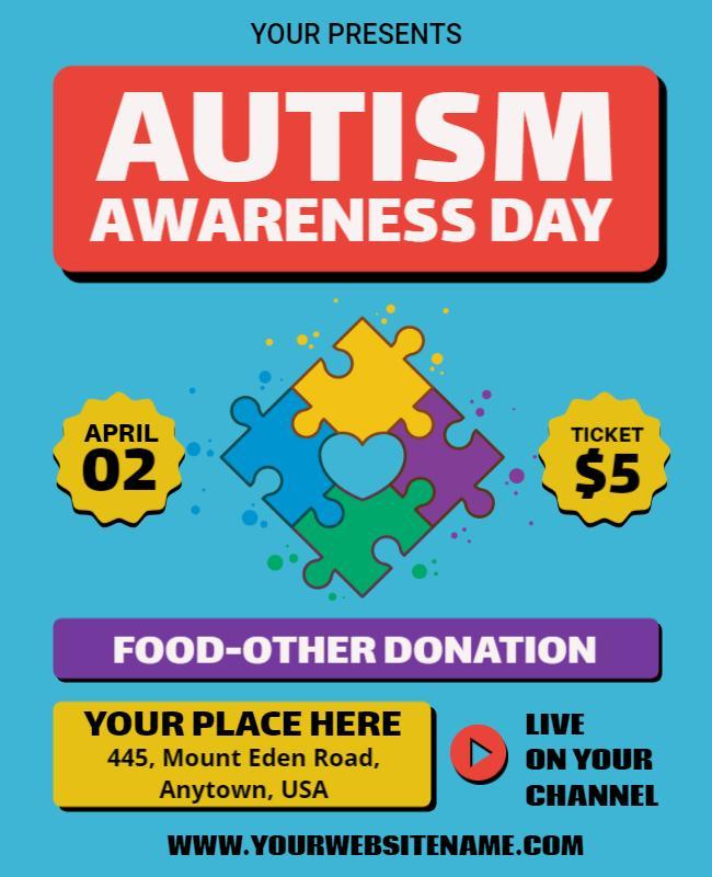 Colorful Puzzle Pieces Autism Awareness Day Poster Template