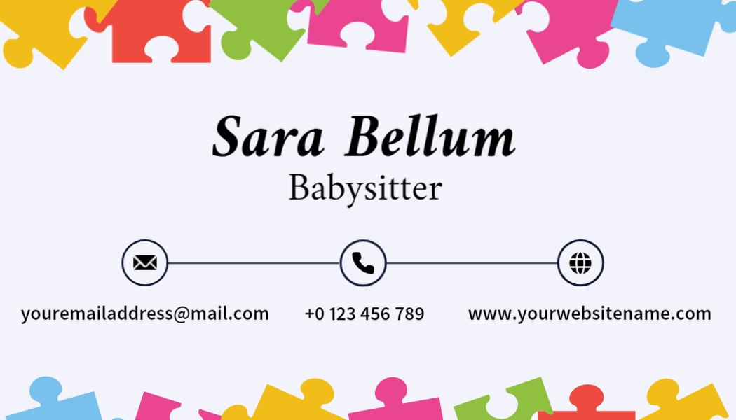 Colorful Puzzle Pieces Themed Babysitting Business Card Template