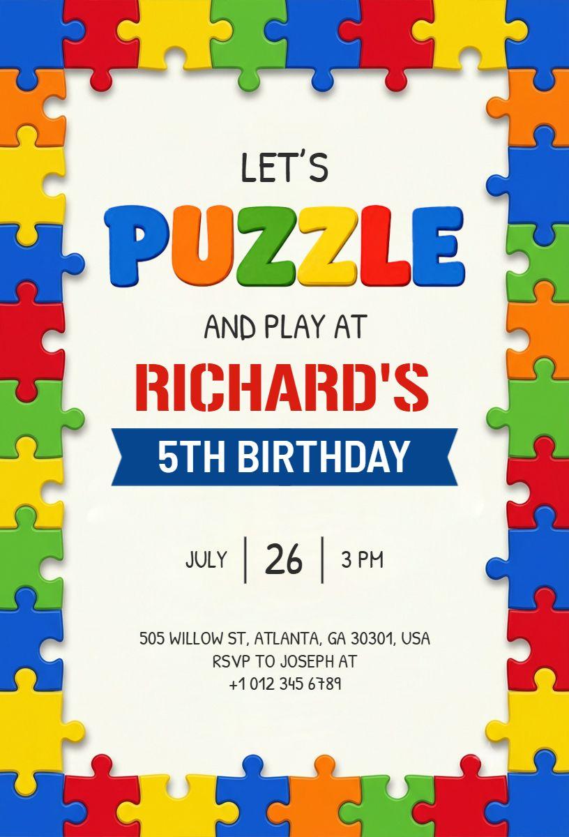 Colorful Puzzle Theme 5th Birthday Celebration Invitation Template