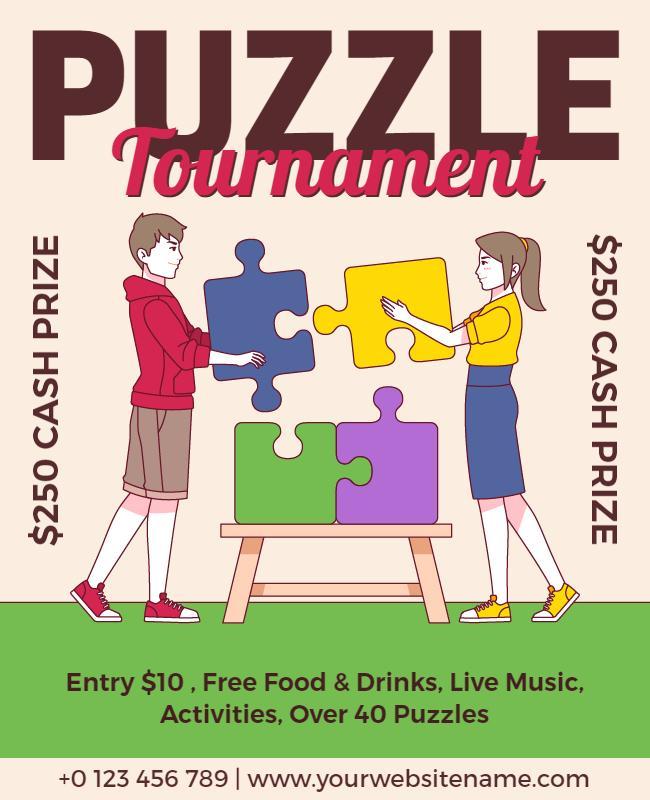 Colorful Puzzle Tournament with Live Music and Cash Prizes Poster Template