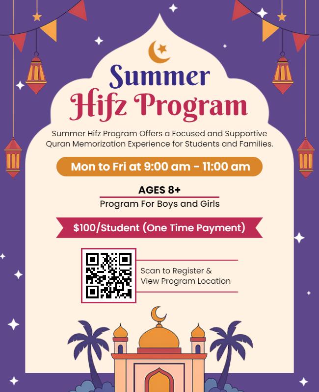 Colorful Ramadan Themed Summer Hifz Program Poster Template