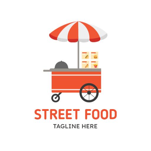 Colorful Red and White Food Cart Serving Street Food Logo Template