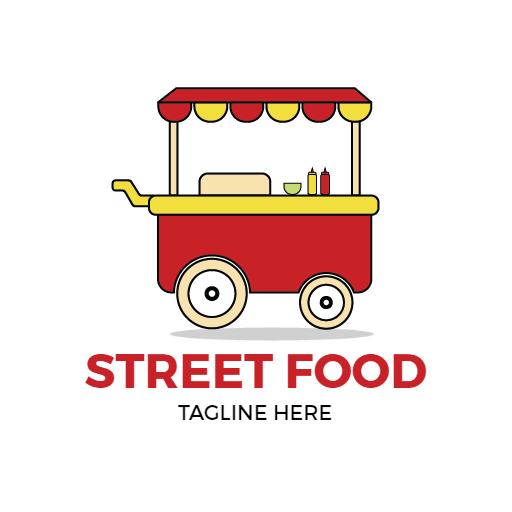 Colorful Red and Yellow Street Food Cart Served Fresh Logo Template