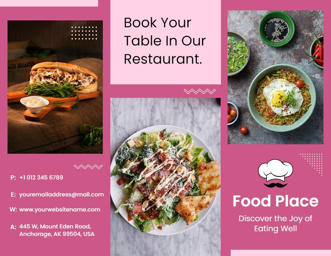 Colorful Restaurant Menu and Dining Table Reservation Brochure Template