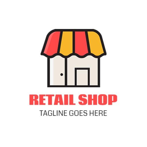 Colorful Retail Shop Icon with Red and Yellow Awning Logo Template