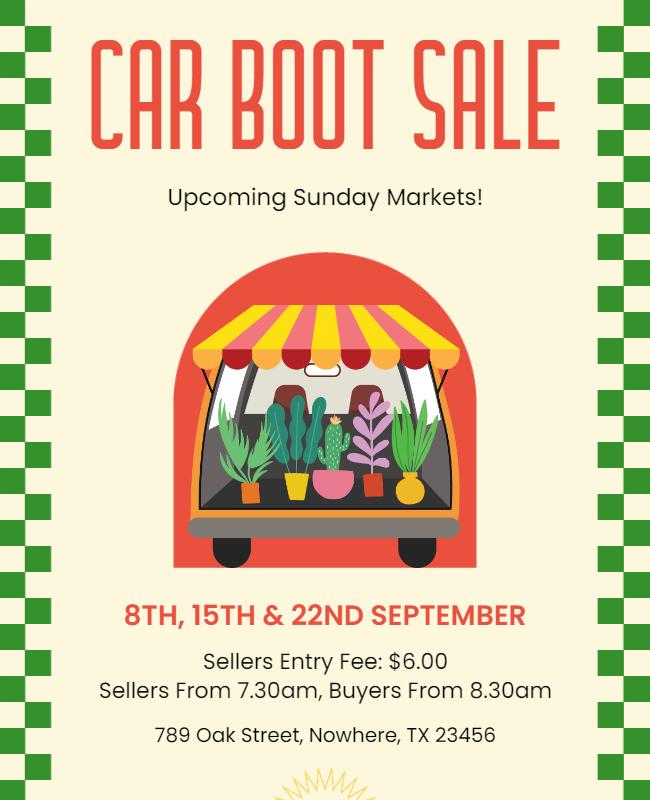 Colorful Retro Car Boot Sale Market Announcement Poster Template