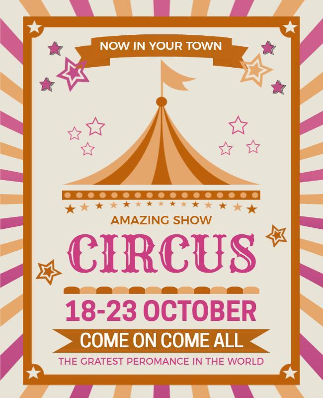 Colorful Retro Circus Tent Performance Flyer Template