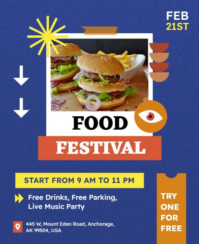 Colorful Retro Food Festival Celebration Poster Template