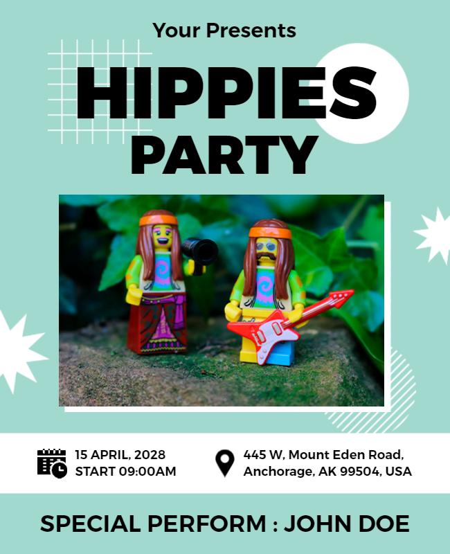 Colorful Retro Hippies Party Event Poster Template