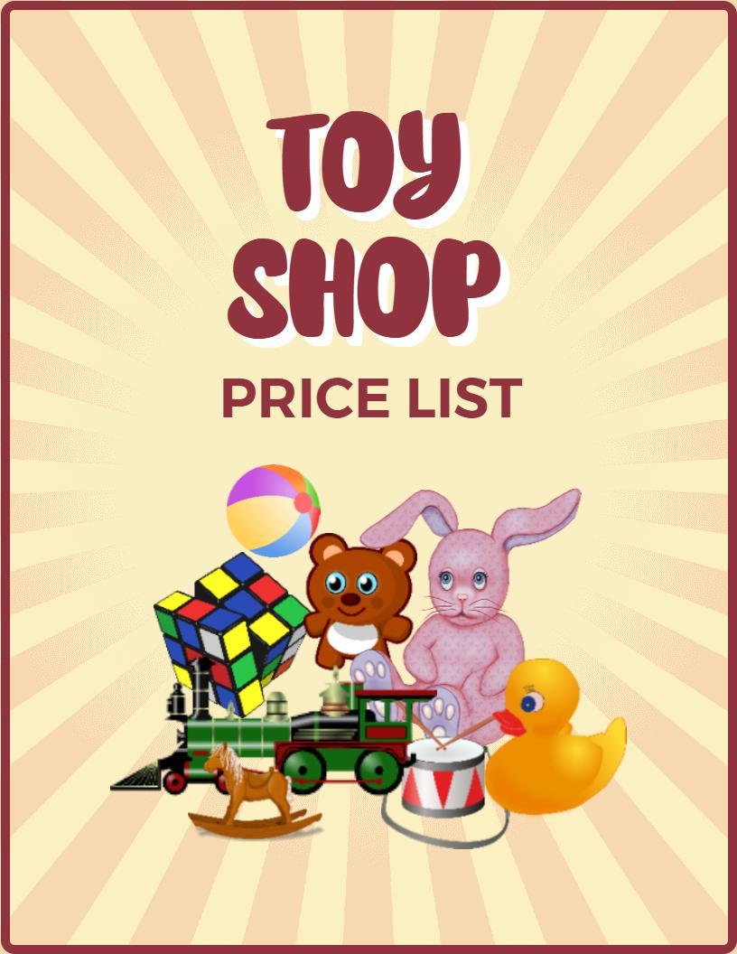 Colorful Retro Style Toy Shop Price List Template