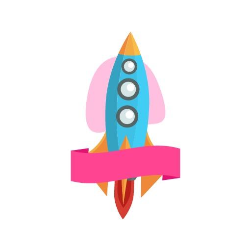 Colorful Rocket Design with Pink Banner for Creative Works Logo Template