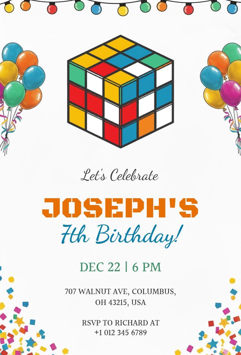 Colorful Rubik's Cube Fun 7th Birthday Celebration Invitation Template