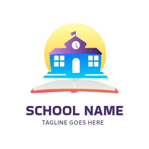 Colorful School Building with Open Book Symbol Logo Template