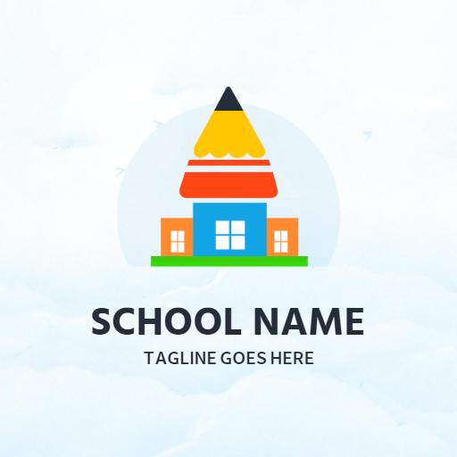 Colorful School Building with Pencil Design Logo Template
