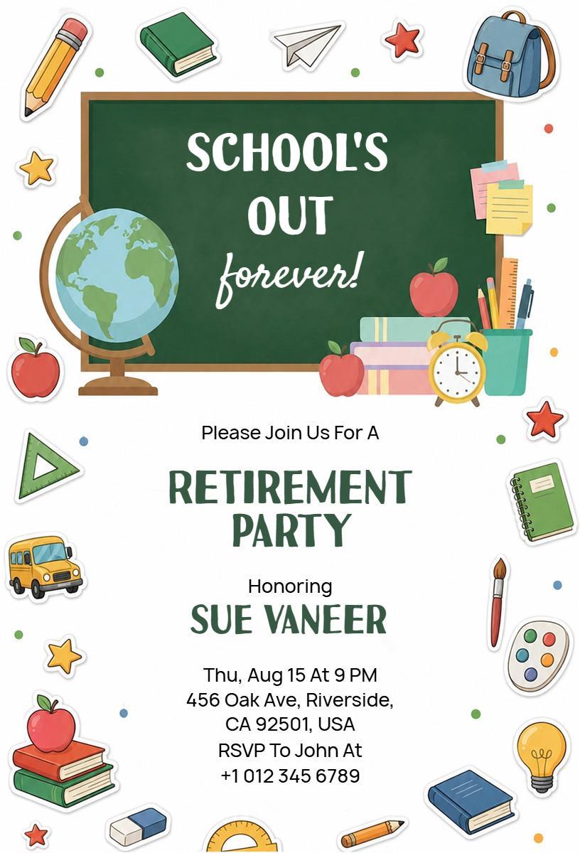 Colorful School Theme Retirement Celebration Invitation Template