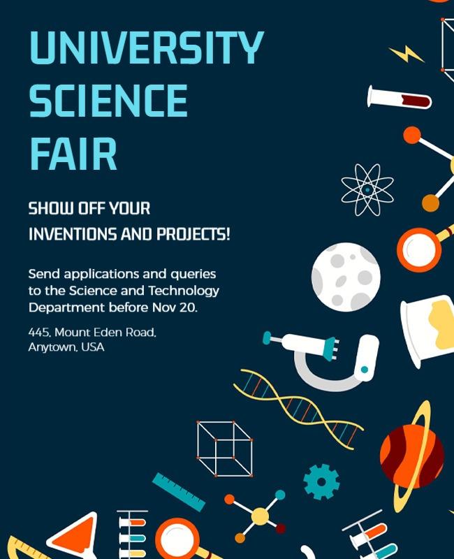Colorful Science Fair Exhibition with Inventive Icons Poster Template