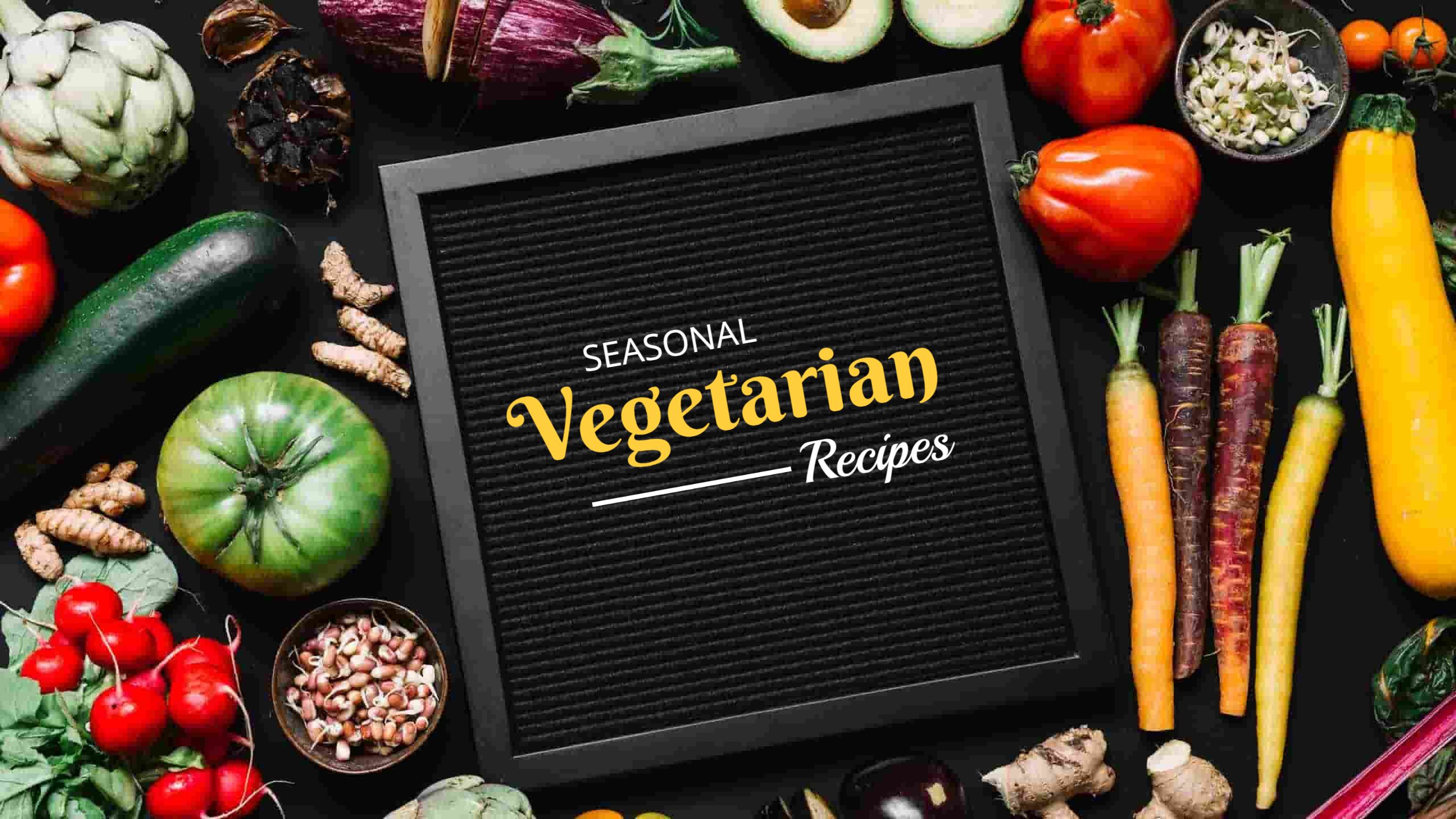 Colorful Seasonal Vegetables with Recipes Title YouTube Banner Template