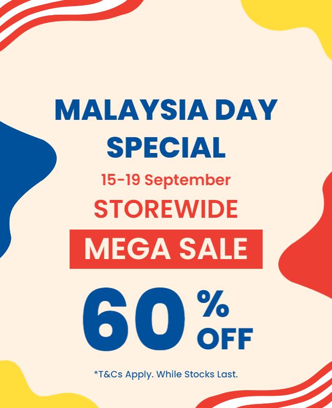 Colorful Shapes Malaysia Day Special Mega Sale Poster Template