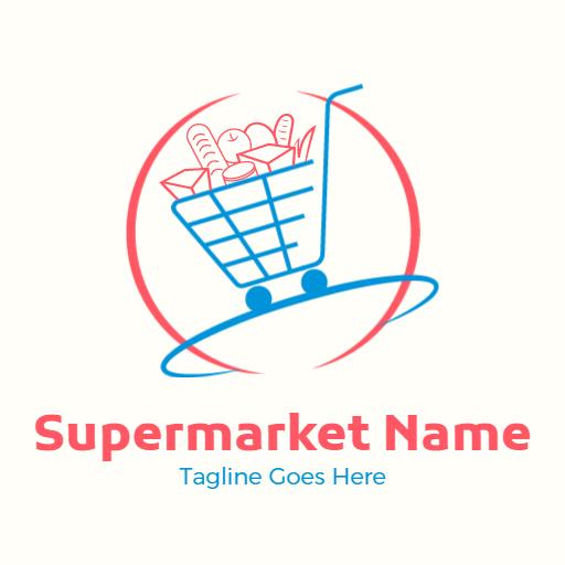 Colorful Shopping Cart Brimming with Groceries Supermarket Logo Template