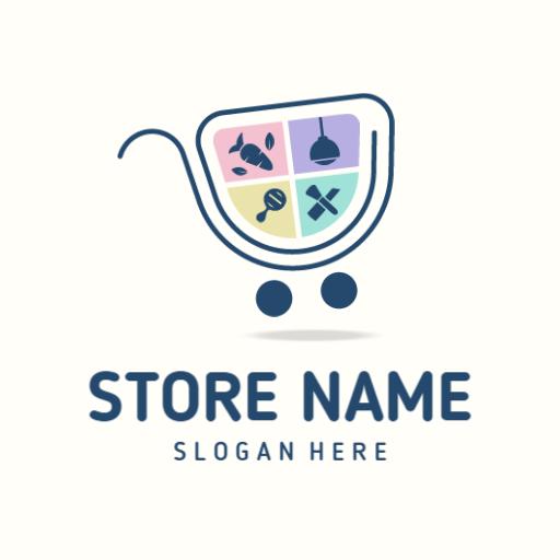 Colorful Shopping Cart Represents Variety in Departmental Store Logo Template