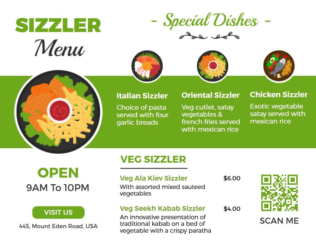 Colorful Sizzler Restaurant Specialty Menu Template