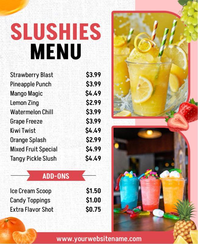 Colorful Slushies Menu with Refreshing Drink Poster Template