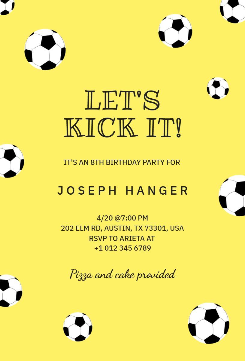 Colorful Soccer Theme 8th Birthday Celebration Invitation Template