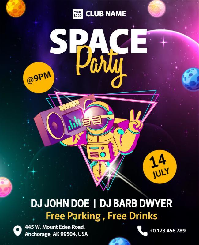 Colorful Space-Themed Party with DJ Lineup Poster Template