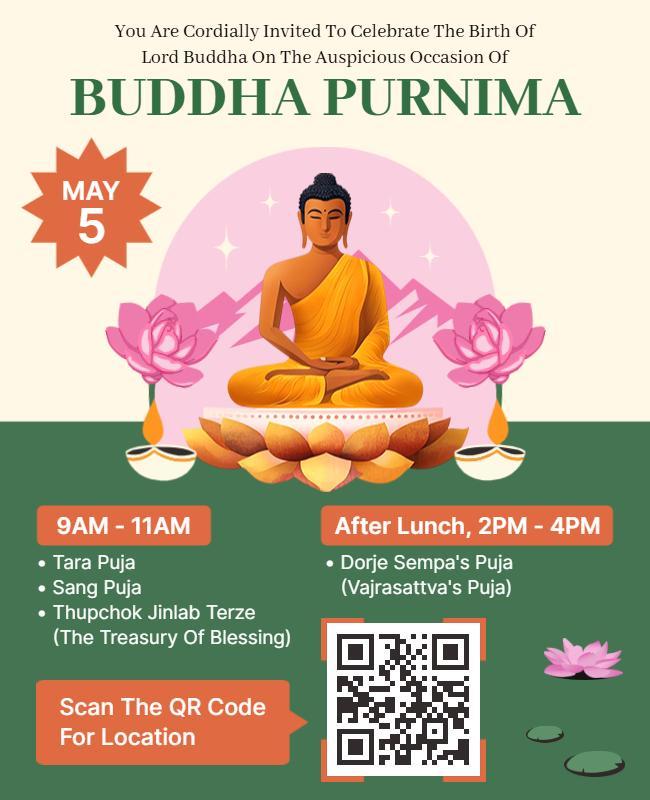 Colorful Spiritual Buddha Purnima Celebration Poster Template
