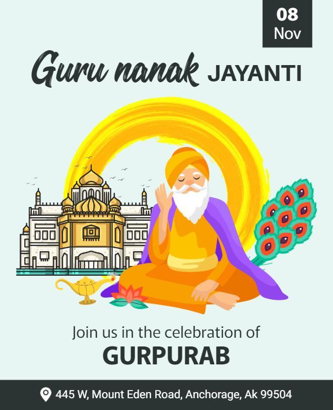 Colorful Spiritual Guru Nanak Jayanti Celebration Poster Template