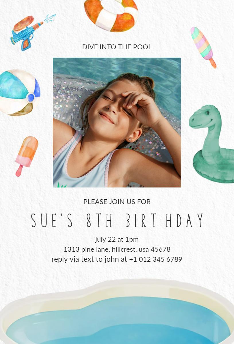 Colorful Splash Pool Party Birthday Celebration Invitation Template