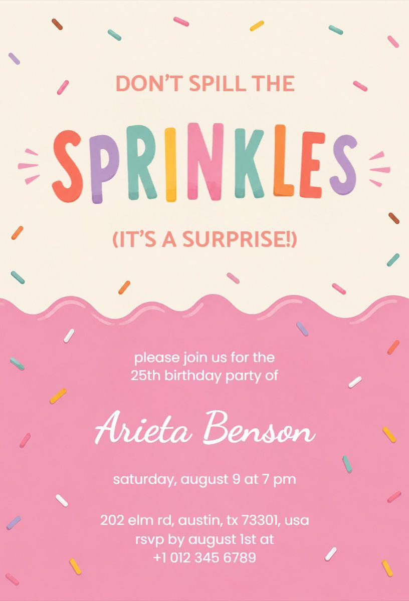Colorful Sprinkle Theme Surprise Birthday Party Invitation Template