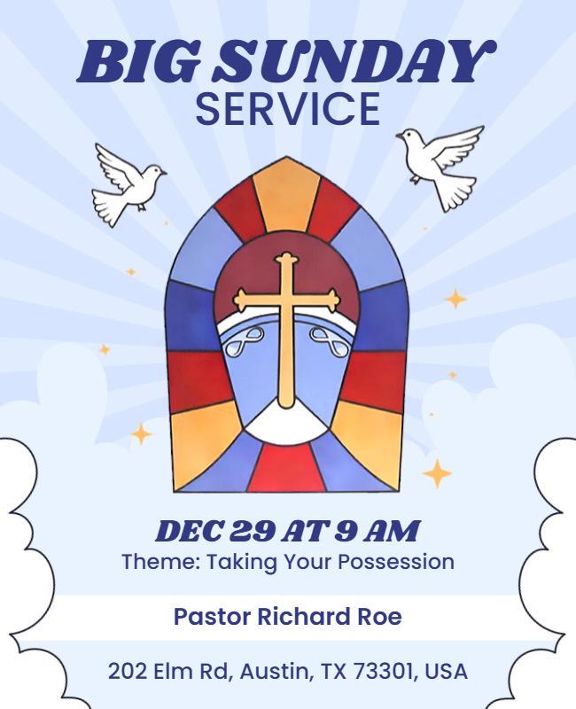 Colorful Stained Glass Church Service Announcement Poster Template