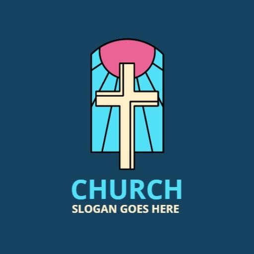 Colorful Stained Glass Window with a Cross Church Logo Template