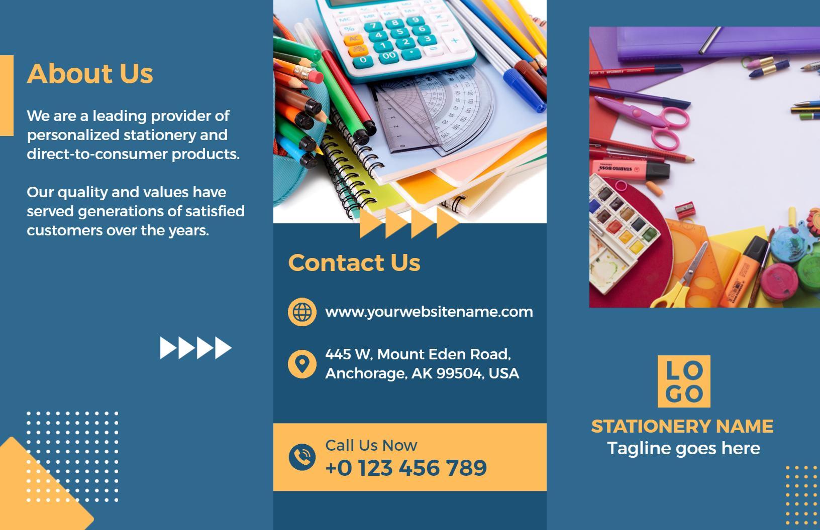 Colorful Stationery Supplies and Services Tri Fold Brochure Template