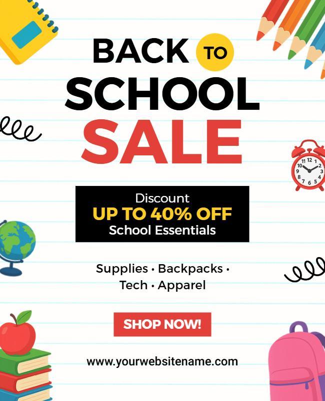 Colorful Stationery-Themed Back to School Sale Flyer Template