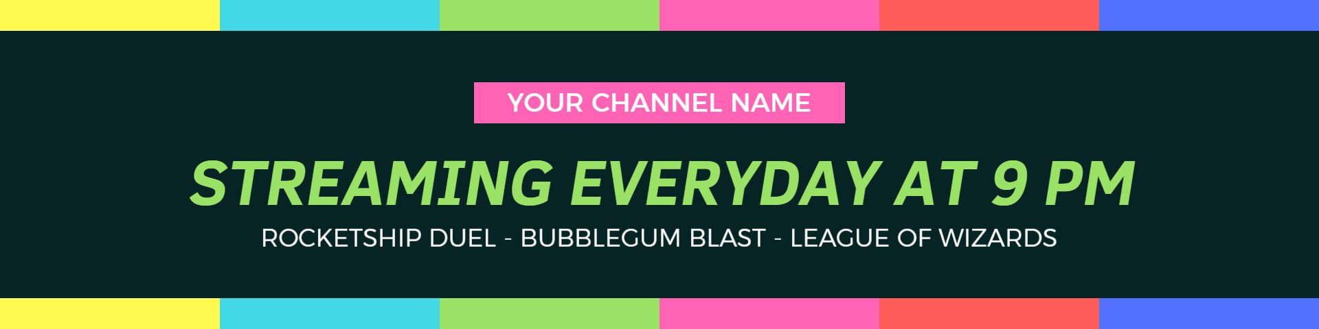 Colorful Streaming Schedule with Fun Gaming Themes Twitch Banner Template