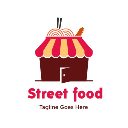 Colorful Street Food Stall Offering Delicious Cuisines Logo Template