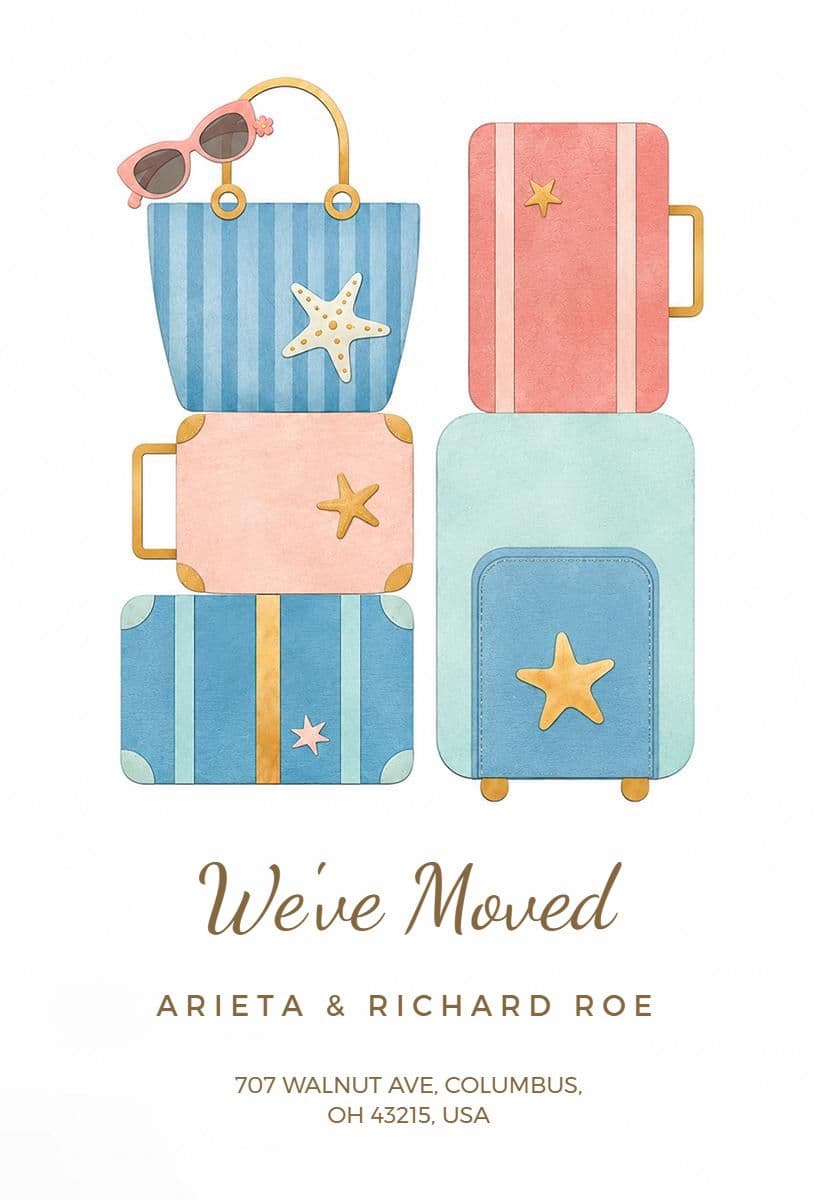 Colorful Suitcase Design Moving Announcement Template