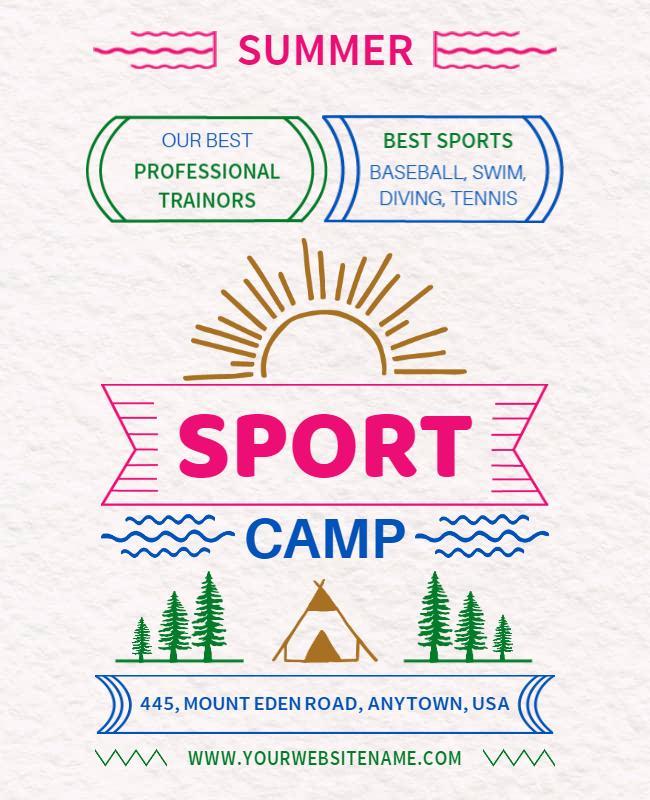 Colorful Summer Sport Camp Activities Flyer Template