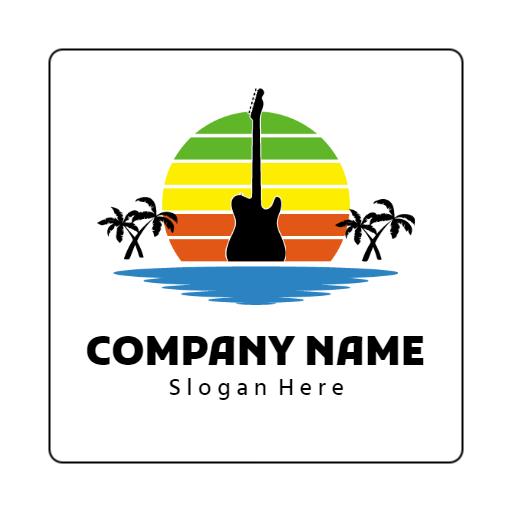 Colorful Sunset with Guitar and Tropical Vibes Reggae Logo Template