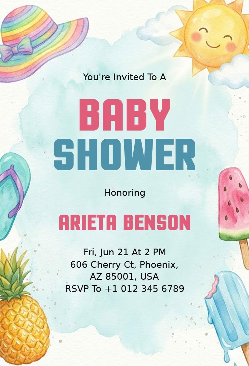 Colorful Sunshine Tropical Baby Shower Celebration Invitation Template