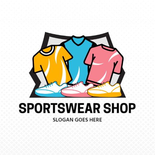 Colorful T-Shirts and Shoes for Active Lifestyle Sportswear Logo Template