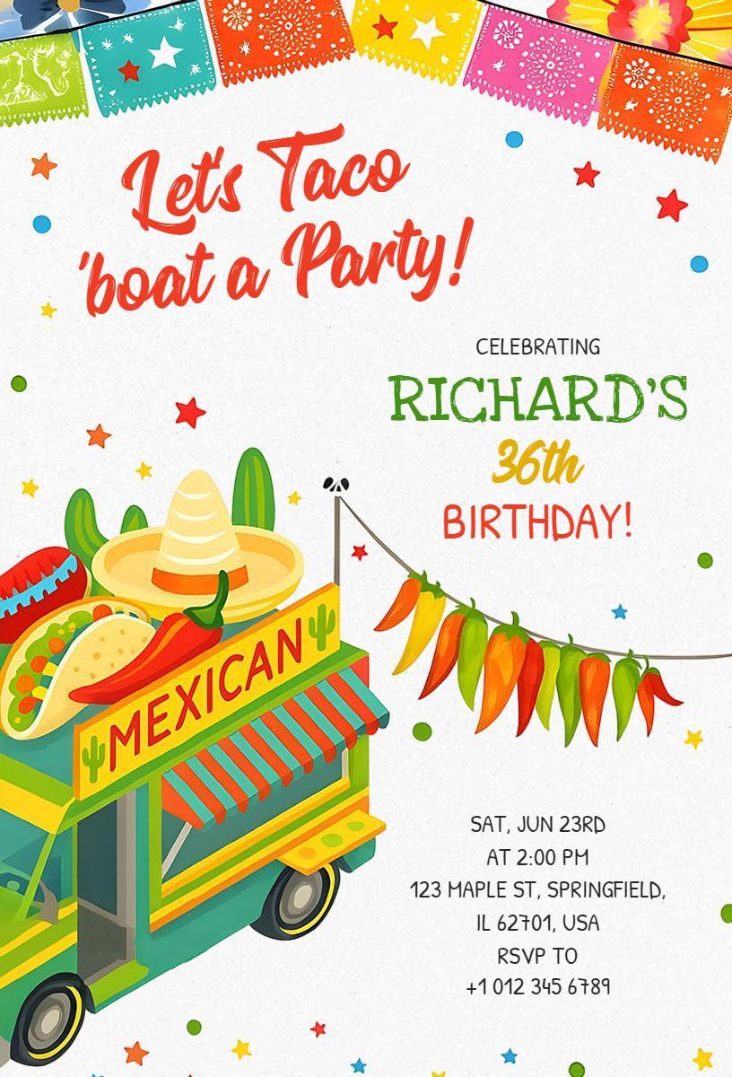 Colorful Taco Fiesta Birthday Celebration Invitation Template