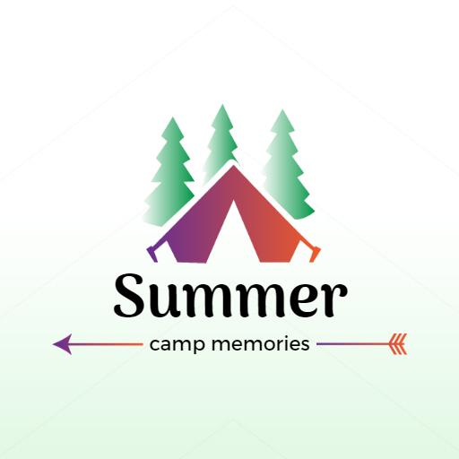 Colorful Tent Surrounded by Pine Trees for Summer Camp Logo Template