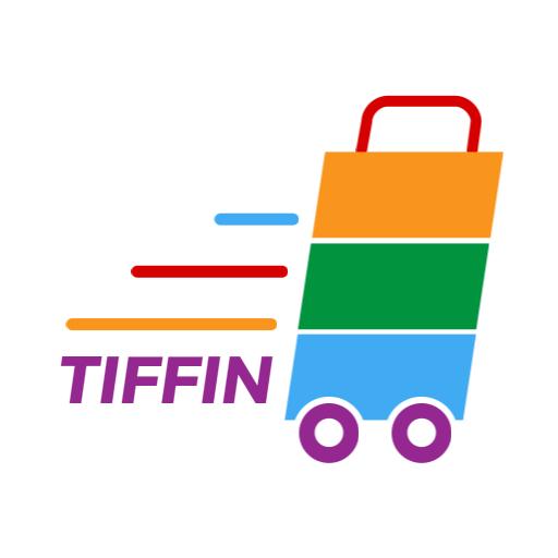 Colorful Tiffin Delivery Cart Representing Quick Service Logo Template