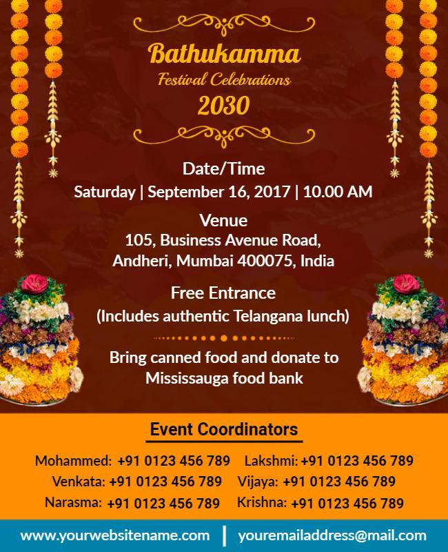 Colorful Traditional Bathukamma Festival Celebration Poster Template