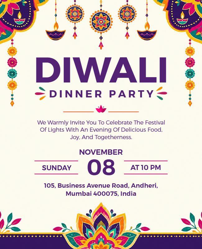 Colorful Traditional Diwali Dinner Celebration Poster Template