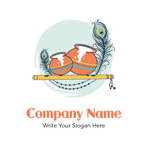 Colorful Traditional Pots and Peacock Design for Krishna Logo Template